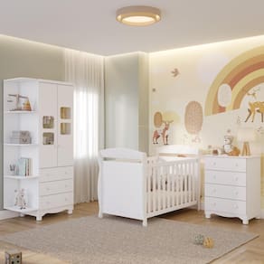 Quarto Bebê Completo Berço Americano Marquesa Guarda Roupa Uli 2 Portas C/ Prateleiras Gaveteiro 100% MDF
