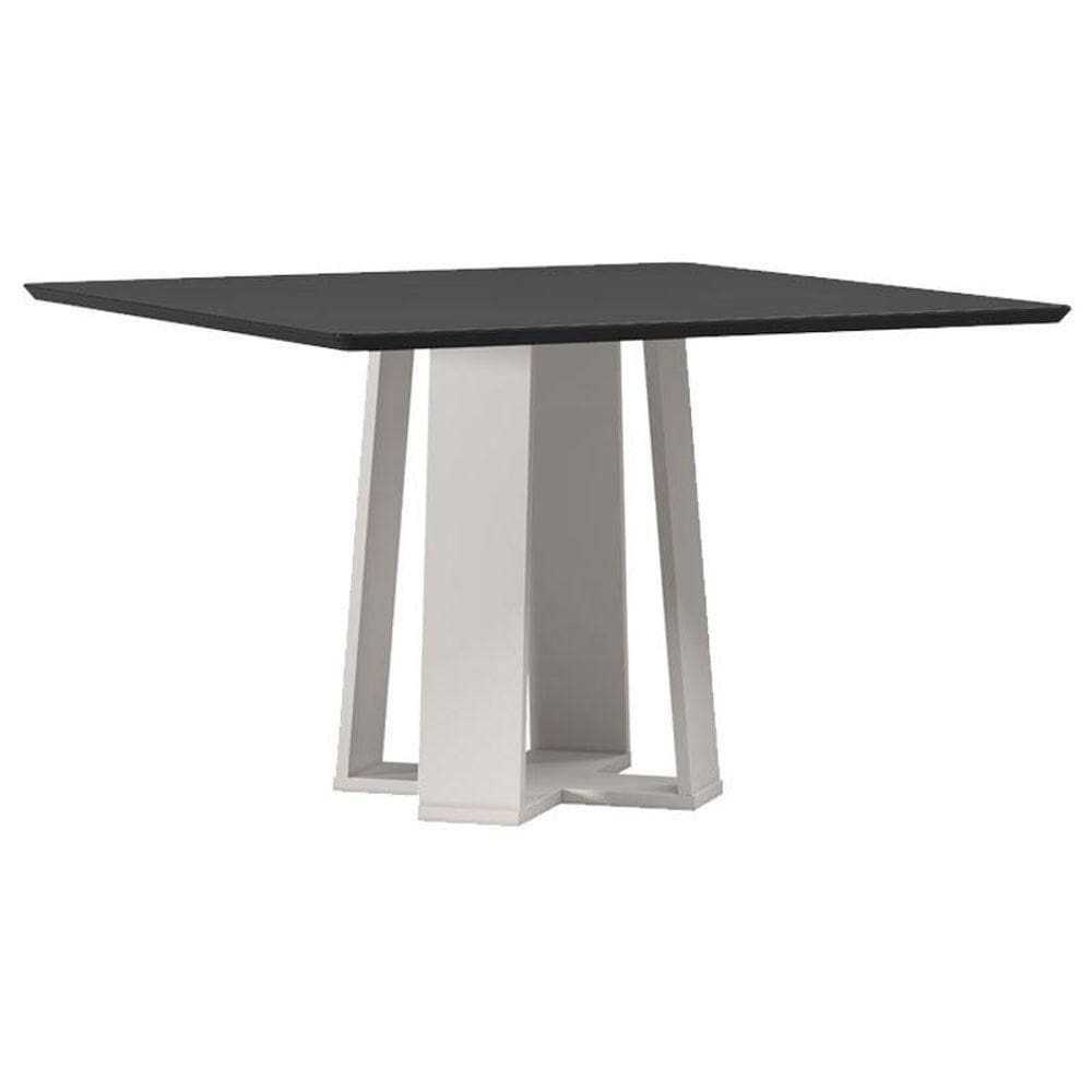 Mesa De Jantar 135x135 Cm Valência Com Vidro Off White Preto - New Ceval