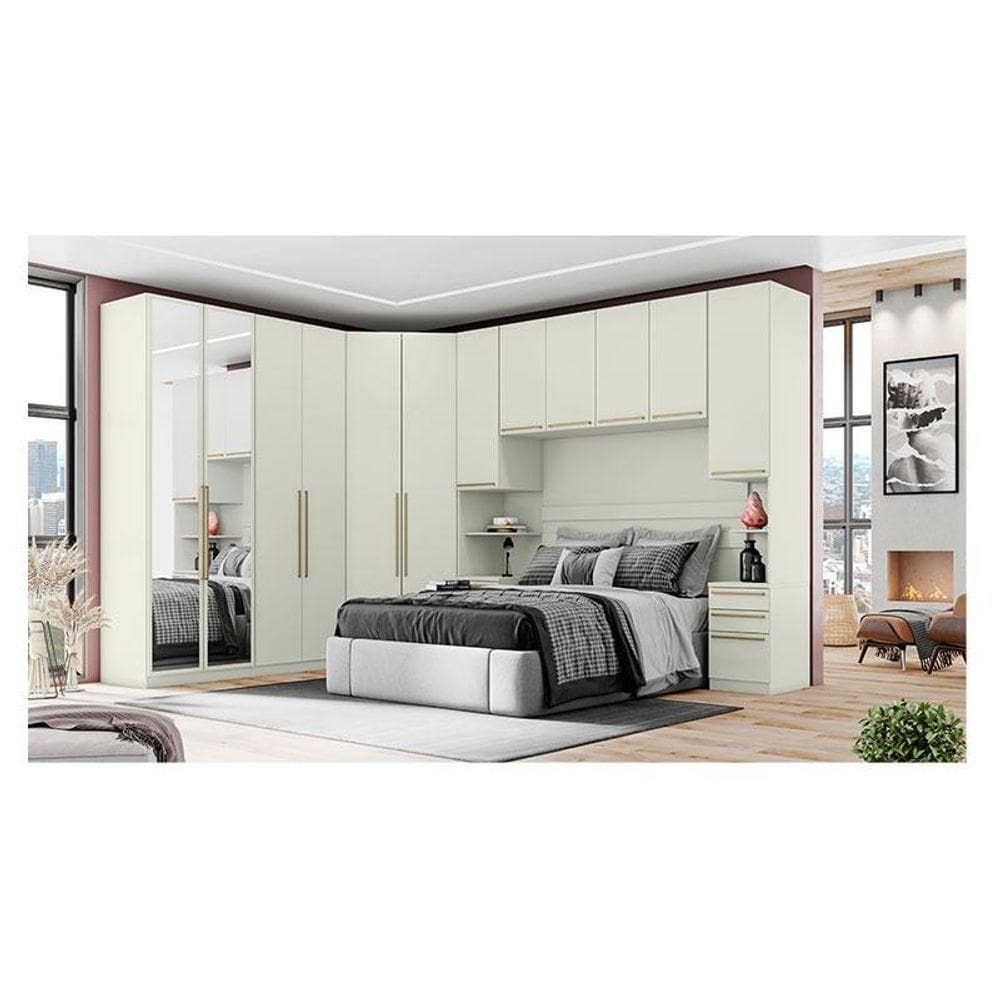 Quarto Modulado Casal Ambiente 6 Seletto 6 Peças Areia - Henn