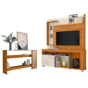 Estante Home Theater ícaro Com Aparador Frizz Cinamomo Off White