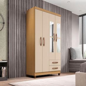 Guarda Roupa Solteiro Ambiente Modena Com Espelho 4 Portas Carvalho Americano Off White - Incorplac