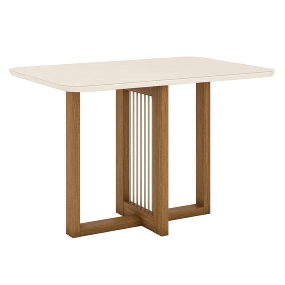 Mesa De Jantar Natalí 120 Cm Canto Arredondado Com Vidro Nature Off White - Henn