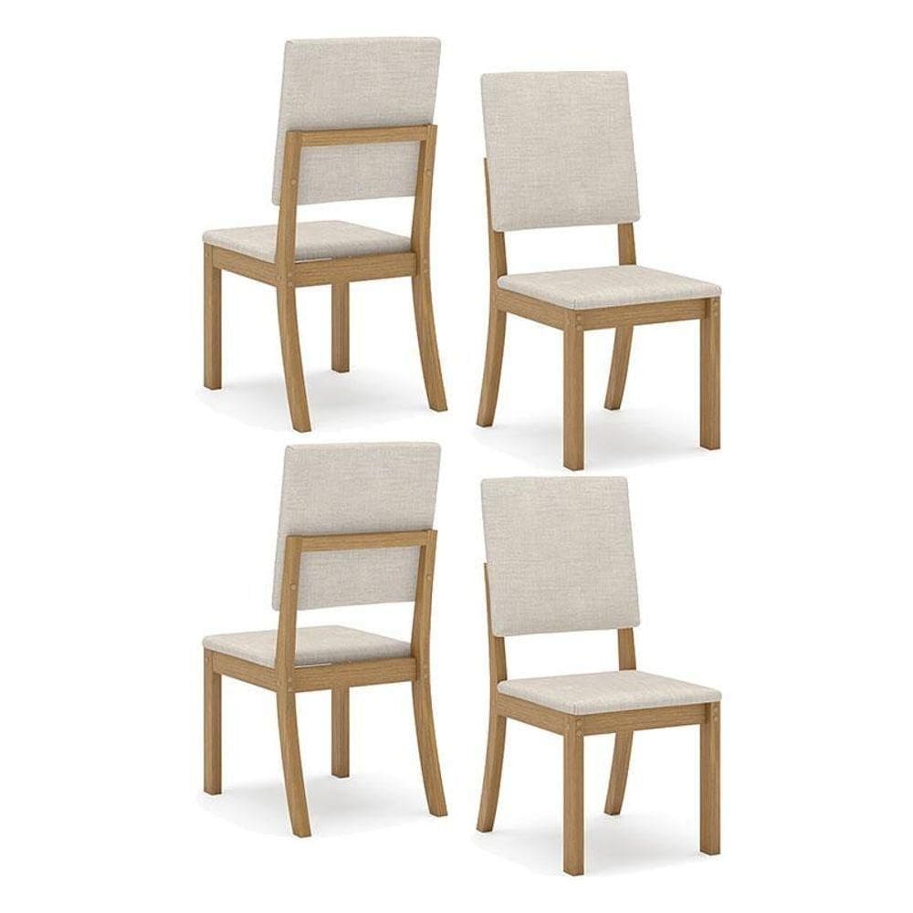 Cadeira Para Mesa De Jantar Ambiente Milla Kit 4 Peças Nature Linho - Henn