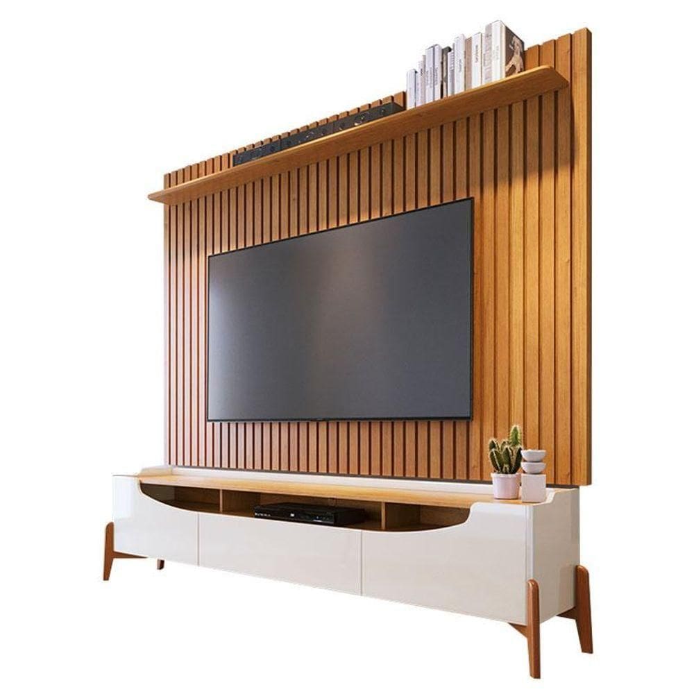 Rack Bancada Studio Com Painel Para Tv Loft 2.2 Off White Nature - Imcal
