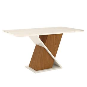 Mesa De Jantar Fiorella 160 Cm Tampo Arredondado Com Vidro Nature Off White - Henn