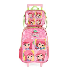 Kit Mochila de Rodinhas Lancheira Luxcel Moranguinho Verde