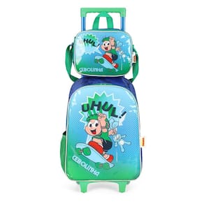 Kit Mochila Rodinhas Lancheira Luxcel Turma da Mônica Verde