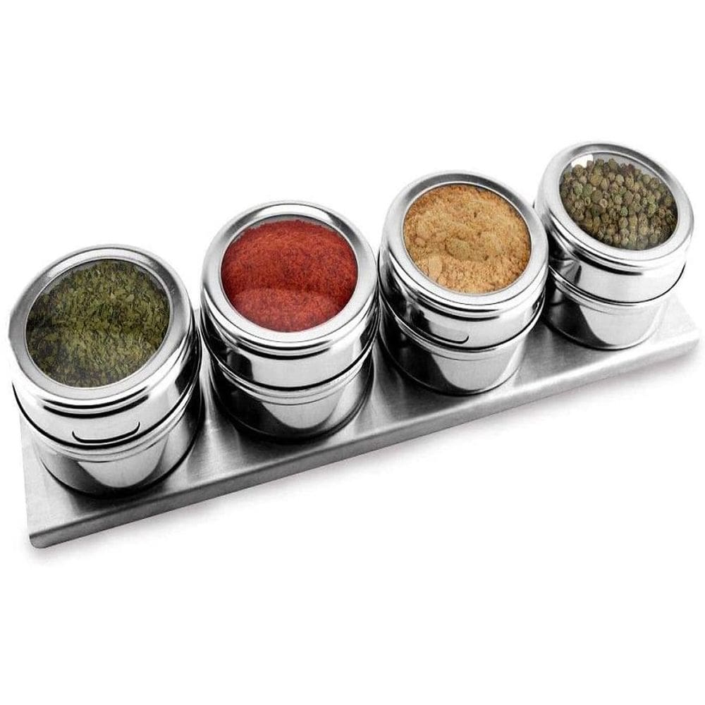 Porta Condimento De Inox Com 4 Potes Para Temperos Magnetico