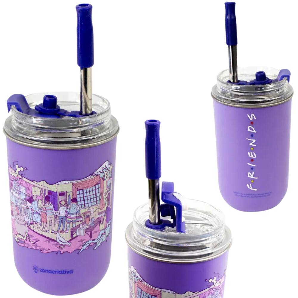 Copo Friends Térmico Quente Gelado 300ml Com Tampa E Canudo Oficial Warner Bros