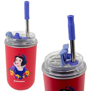 Copo Princesa Branca De Neve Térmico Quente Gelado 300ml Com Tampa E Canudo Oficial Disney
