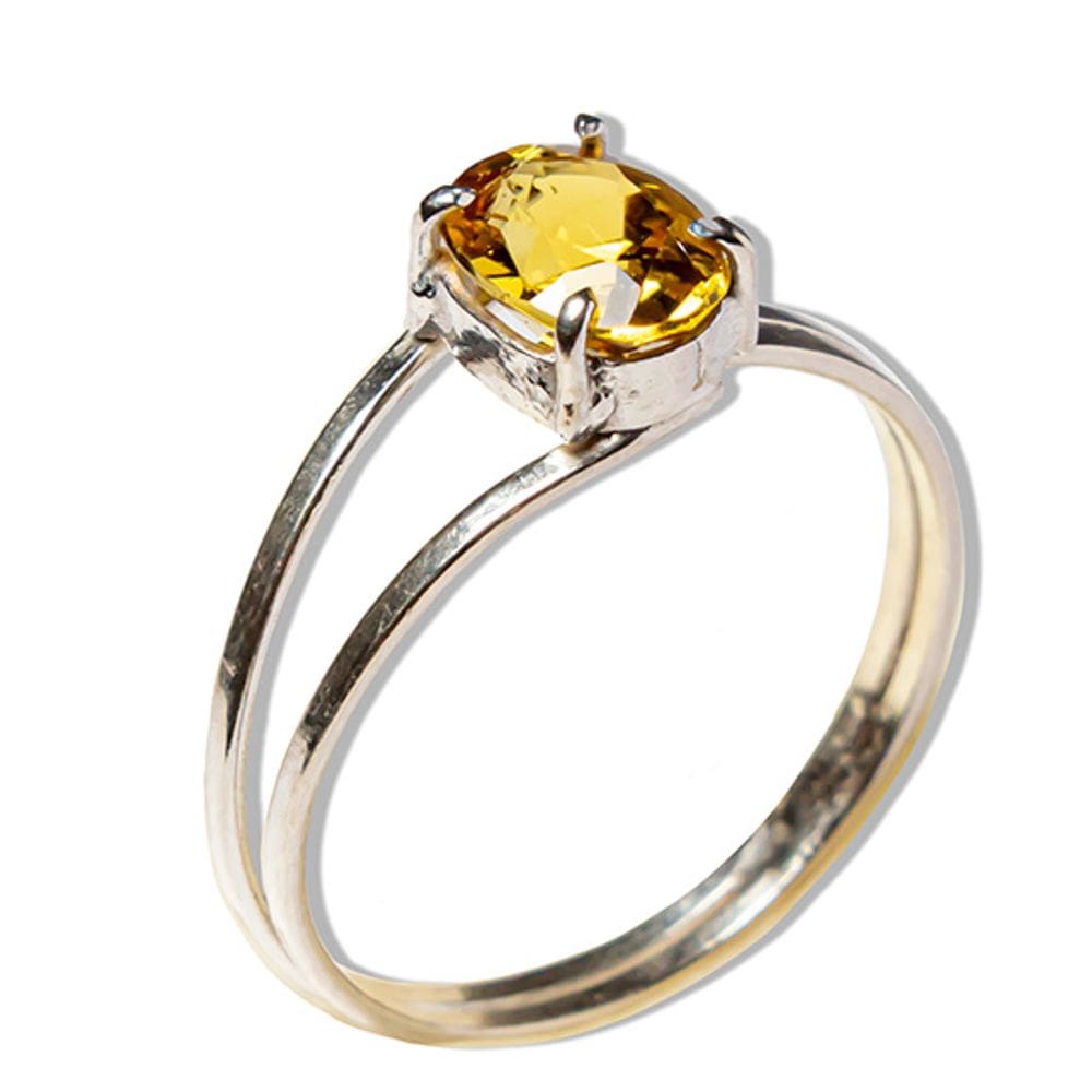 Anel Nlux Citrino Cabochão Facetado Ajustável Prata 950
