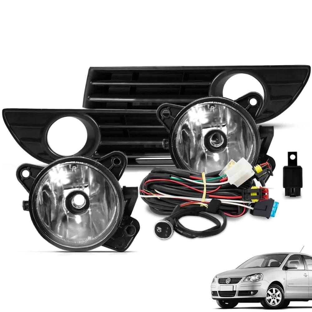 Kit Farol de Milha Polo 2007 a 2011 Botão Touch e Moldura Preto