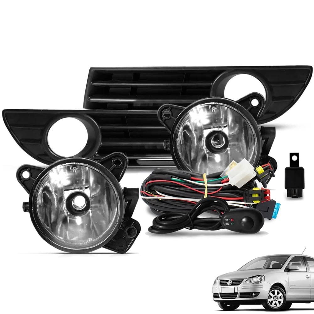 Kit Farol de Milha Polo 2007 a 2011 Botão Alternativo e Moldura Preto