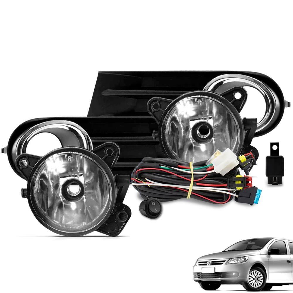 Kit Farol de Milha Gol G5 2008 a 2012 Botão Tic Tac Moldura Preta