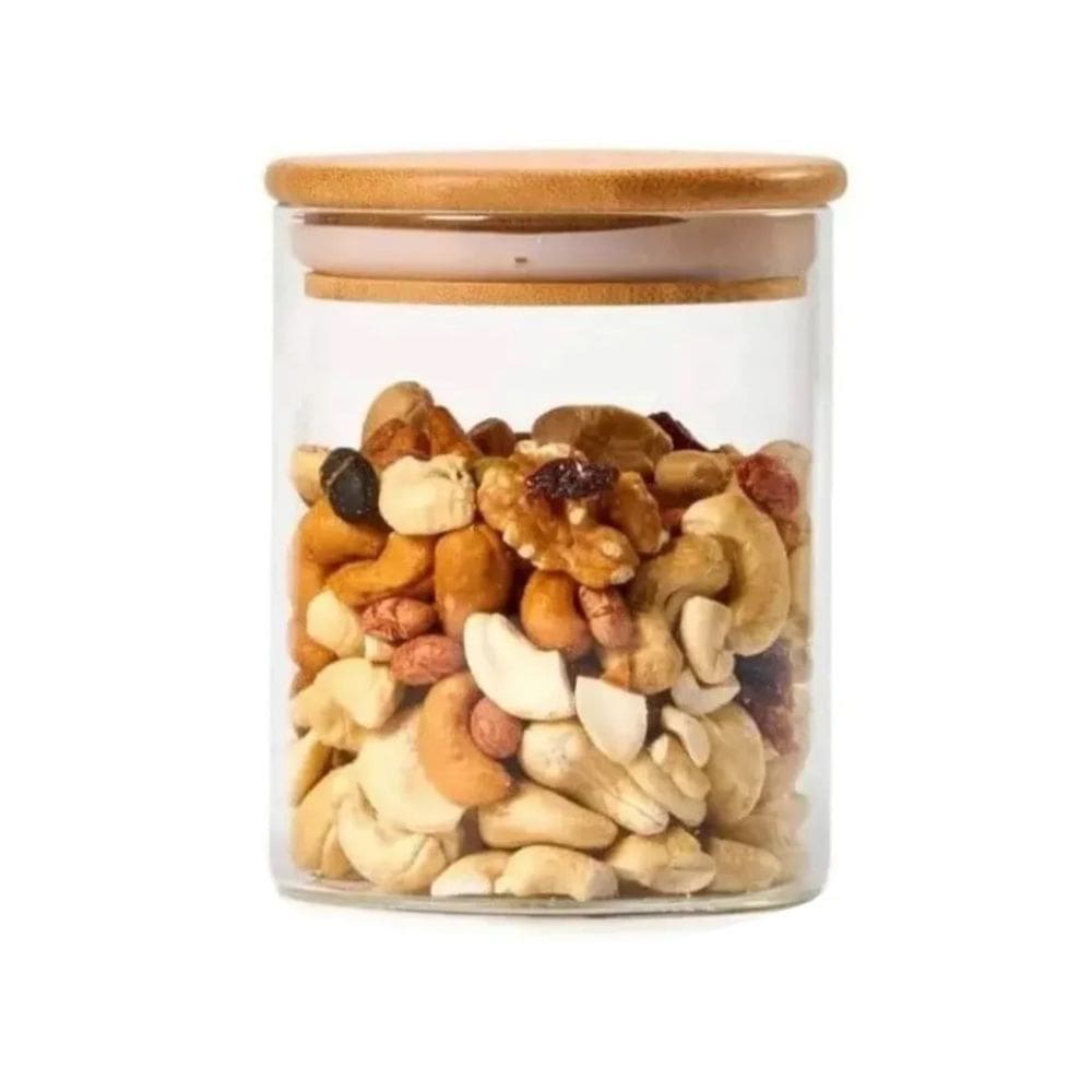 Pote Hermético De Vidro Com Tampa De Bambu 450Ml Mantimentos