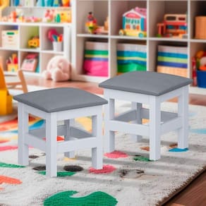 Kit 2 Banquinhos Estofados Infantil Branco Com Estofado Cinza Nemargi