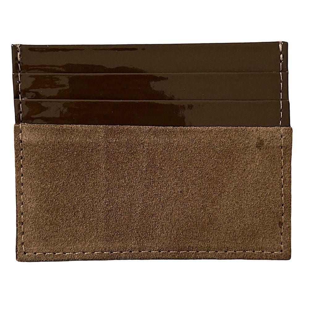 Porta Cartão Slim Em Couro Camurça E Verniz Café