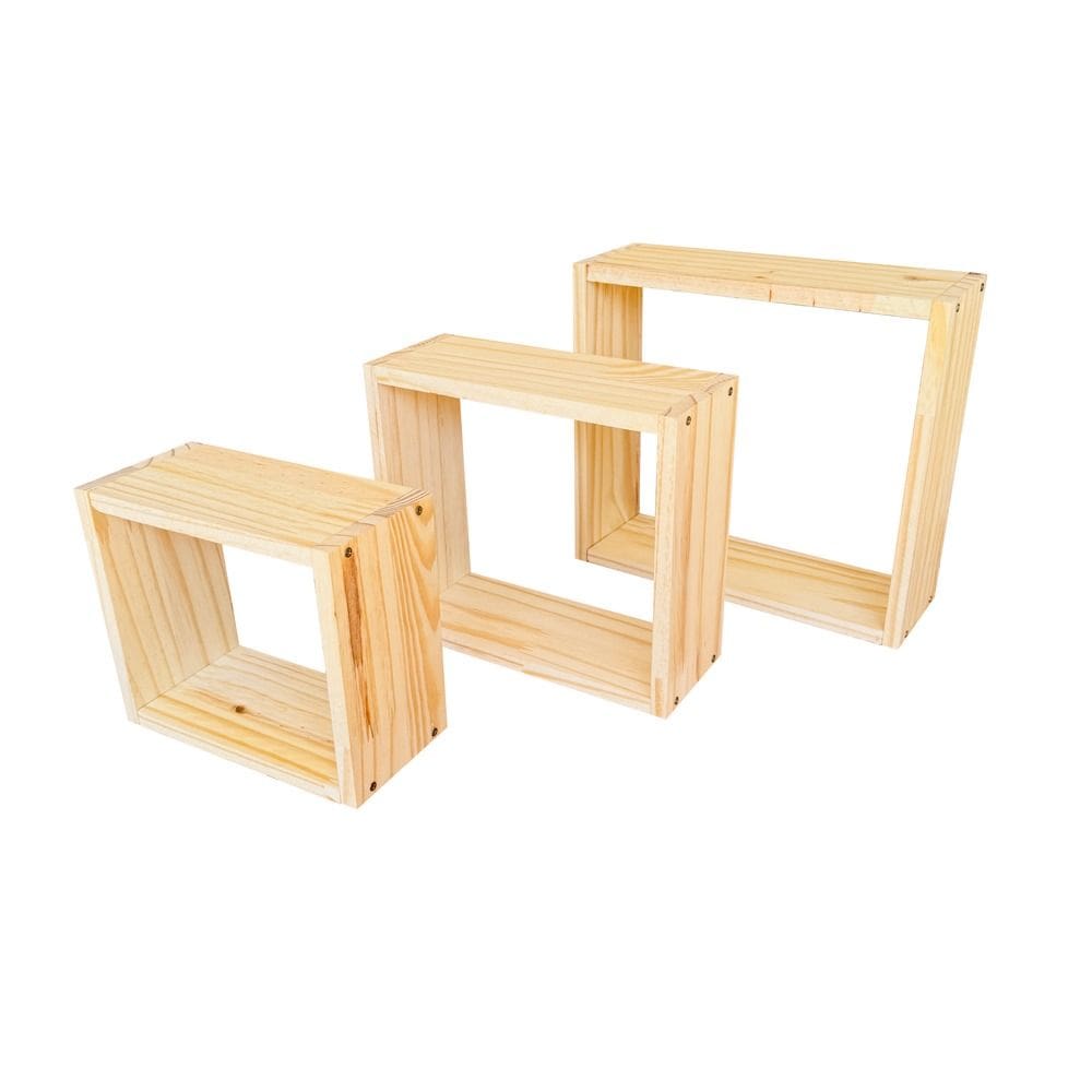 Kit 3 Nichos Decorativos P-M-G Madeira Pinus Cor Natural