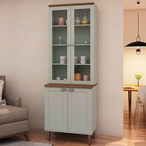 Cristaleira Iluminata 100% Mdf com 2 Portas de Vidro Mint - Genialflex