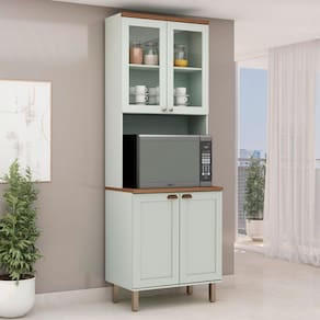 Cristaleira Iluminata 100% Mdf com 2 Portas de Vidro e Espaço para Forno Mint - Genialflex