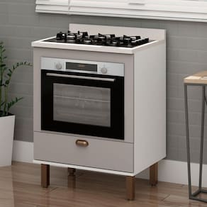 Balcão de Cozinha 70cm Iluminata 100% Mdf com Espaço para Forno Branco/Marrom Claro - Genialflex