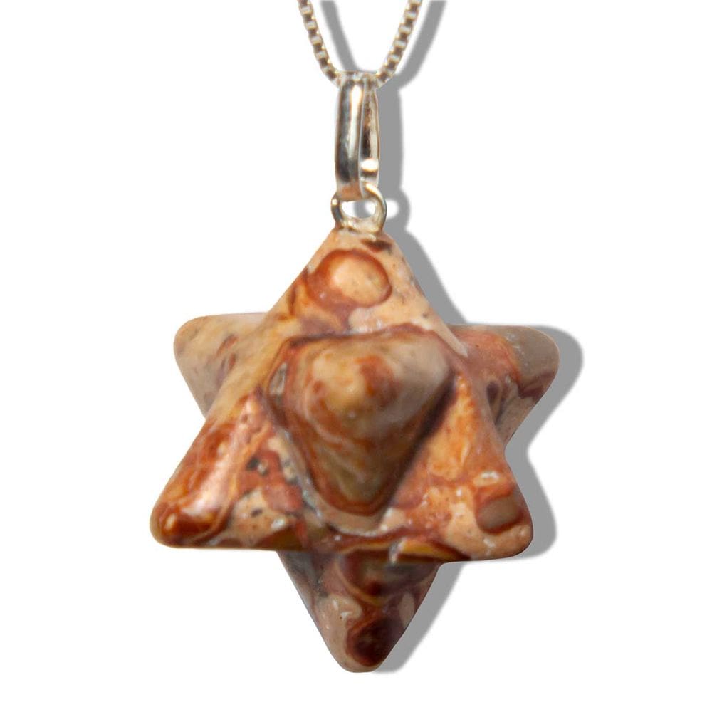 Colar Merkabah Jaspe Leopardo Pedra Natural Pino Prata 950