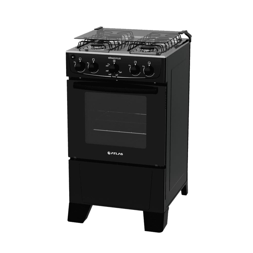 Fogão Atlas Mônaco Plus 4 Bocas Acendimeto Automatico Mesa Inox-Preto