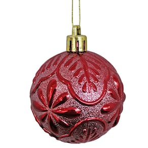 Bola Textura Folha e Flor Vinho 8cm  c/ 9 unidades