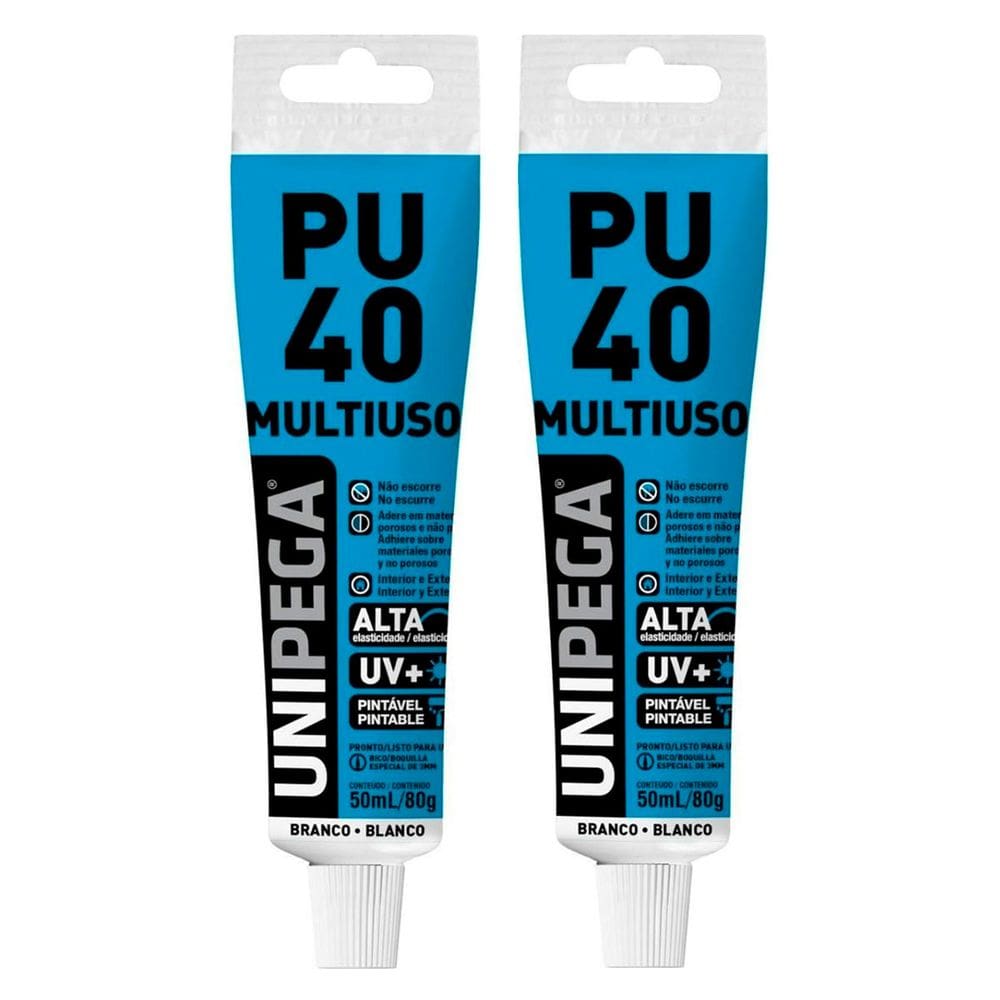 Kit 2 Adesivo Selante Poliuretano Pu40 80g Cinza - Unipega