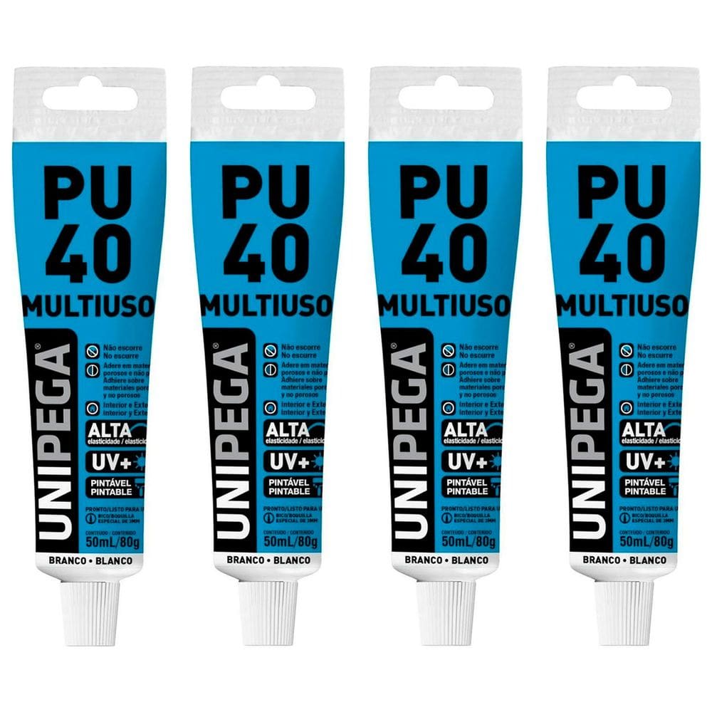 Kit 4 Adesivo Selante Poliuretano Pu40 80g Cinza - Unipega
