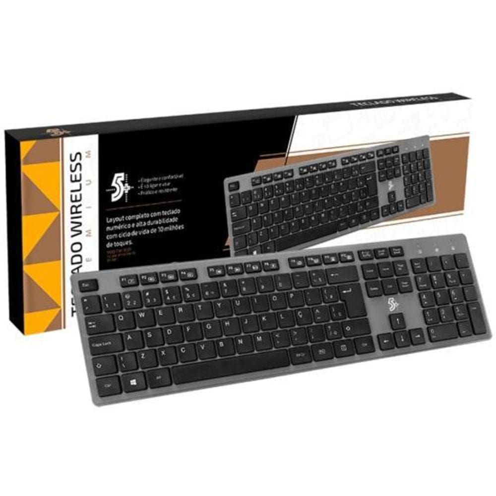 Teclado Sem Fio 5+ Premium Preto [F002]