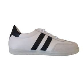 Tênis Casual Feminino em Couro Flat Branco Preto Street