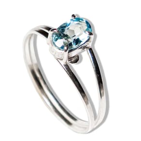 Anel Nlux Topázio Azul Cabochão Facetado Ajustável Prata 950