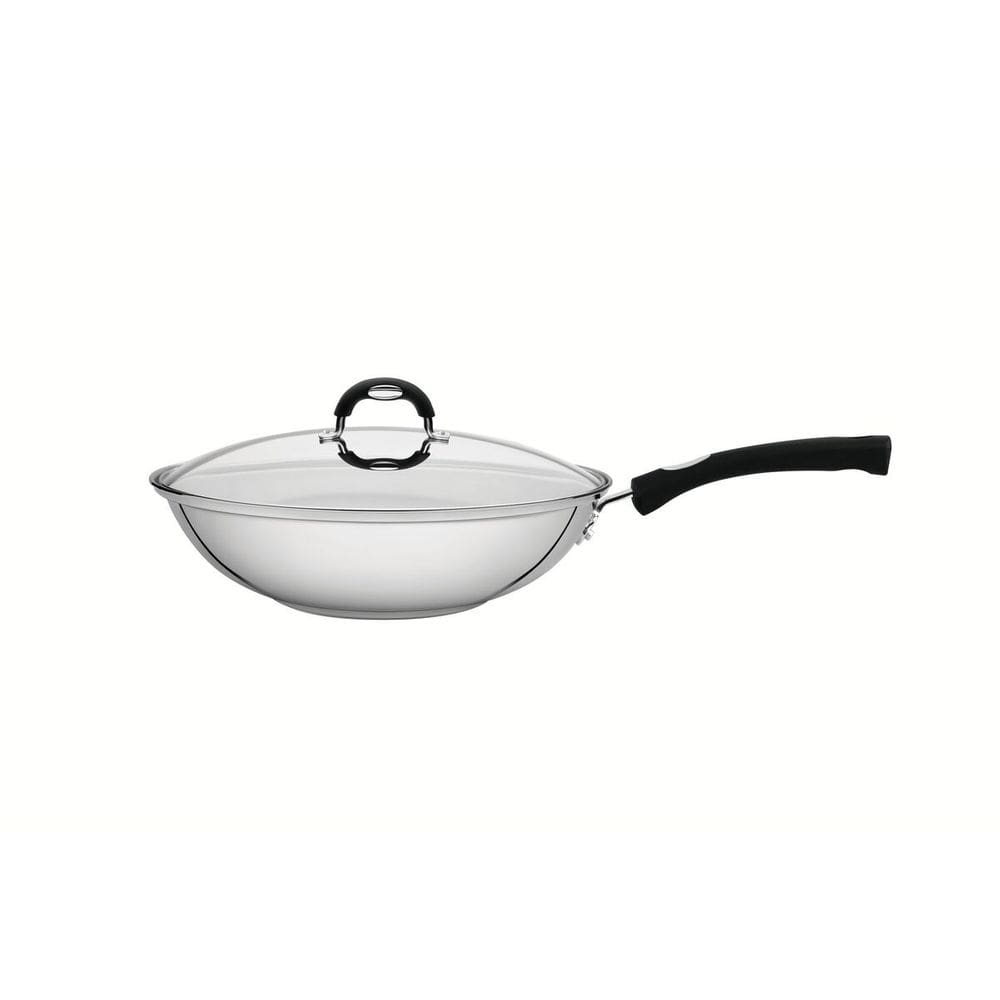 Wok Tramontina Aço Inox 28cm Tampa Vidro 3,3L Fundo Triplo 62138280 Cabo Silicone