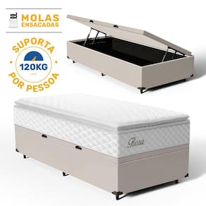 Cama Box Baú com Colchão de Molas Ensacadas Pillow Top Flora Solteiro 88cm