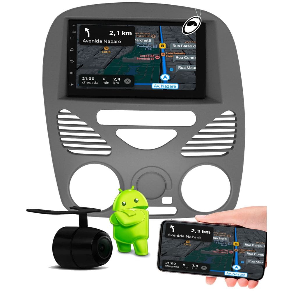 Multimidia 7” Polegadas Android Palio Fire G2 Siena Strada Weekend Sem Ar CarPlay Wi-Fi + Câmera de Ré