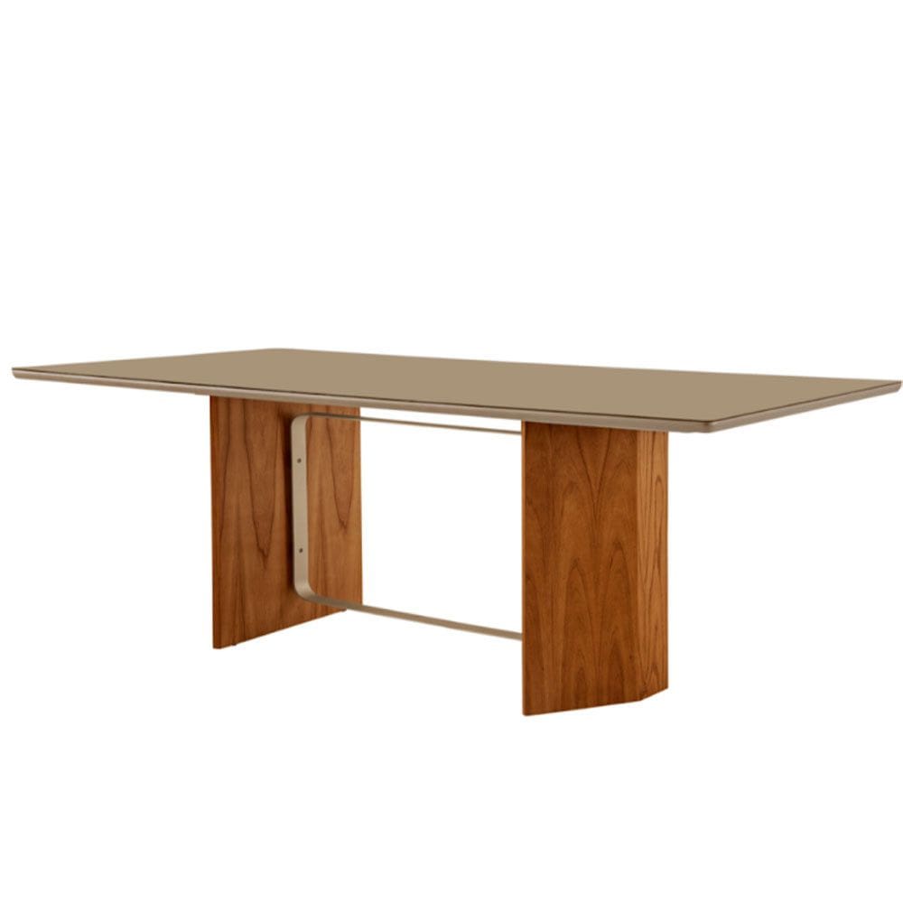 Mesa para Sala de Jantar Pillar 220cm Madeira Com Vidro e detalhe em metal Moderna Mobília