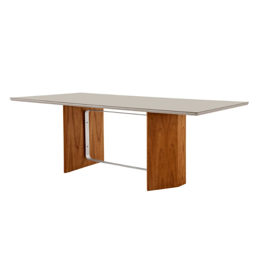 Mesa para Sala de Jantar Pillar 220cm Madeira Com Vidro e detalhe em metal Moderna Mobília
