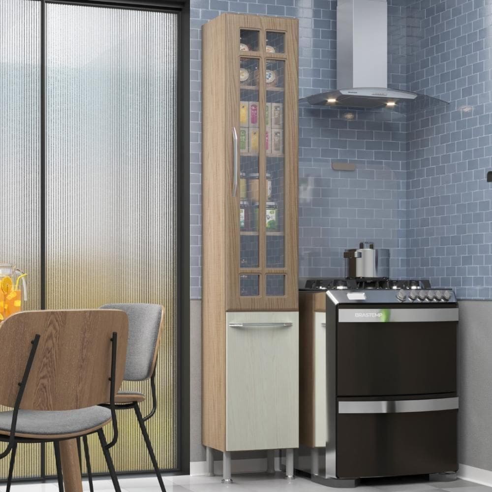 Paneleiro Simples Modulado Vidro Paris 2 Porta Nogal/salinas