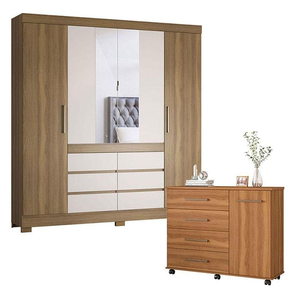 Cômoda Flora E Guarda Roupa Casal Cádis Amêndola Off White - Demóbile