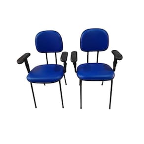Kit 2 cadeira palito com braço regulável para recepção sala de espera corano azul
