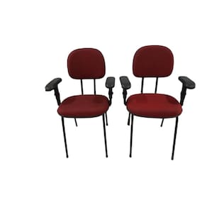 Kit 2 cadeira palito com braço regulável para recepção sala de espera tecido vermelho preto