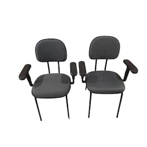 Kit 2 cadeira palito com braço regulável para recepção sala de espera tecido cinza preto