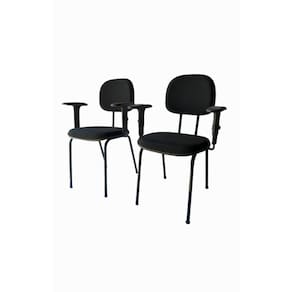 Kit 2 cadeira palito com braço regulável para recepção sala de espera tecido preto