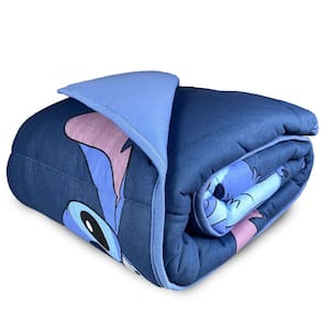 Edredom Infantil Stitch Big Azul Solteiro 1,50 X 2,20 Dupla Face Disney Em Malha Portallar