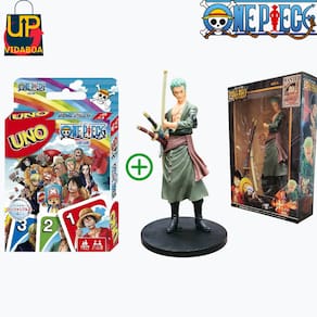 KIT One Piece - Roronoa Zoro Verde 18cm + Jogo Uno One Piece