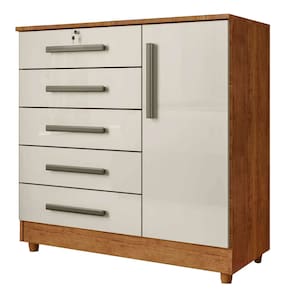 Cômoda 5 Gavetas 1 Porta Vitória Rud Rack Cor Cedro Areia