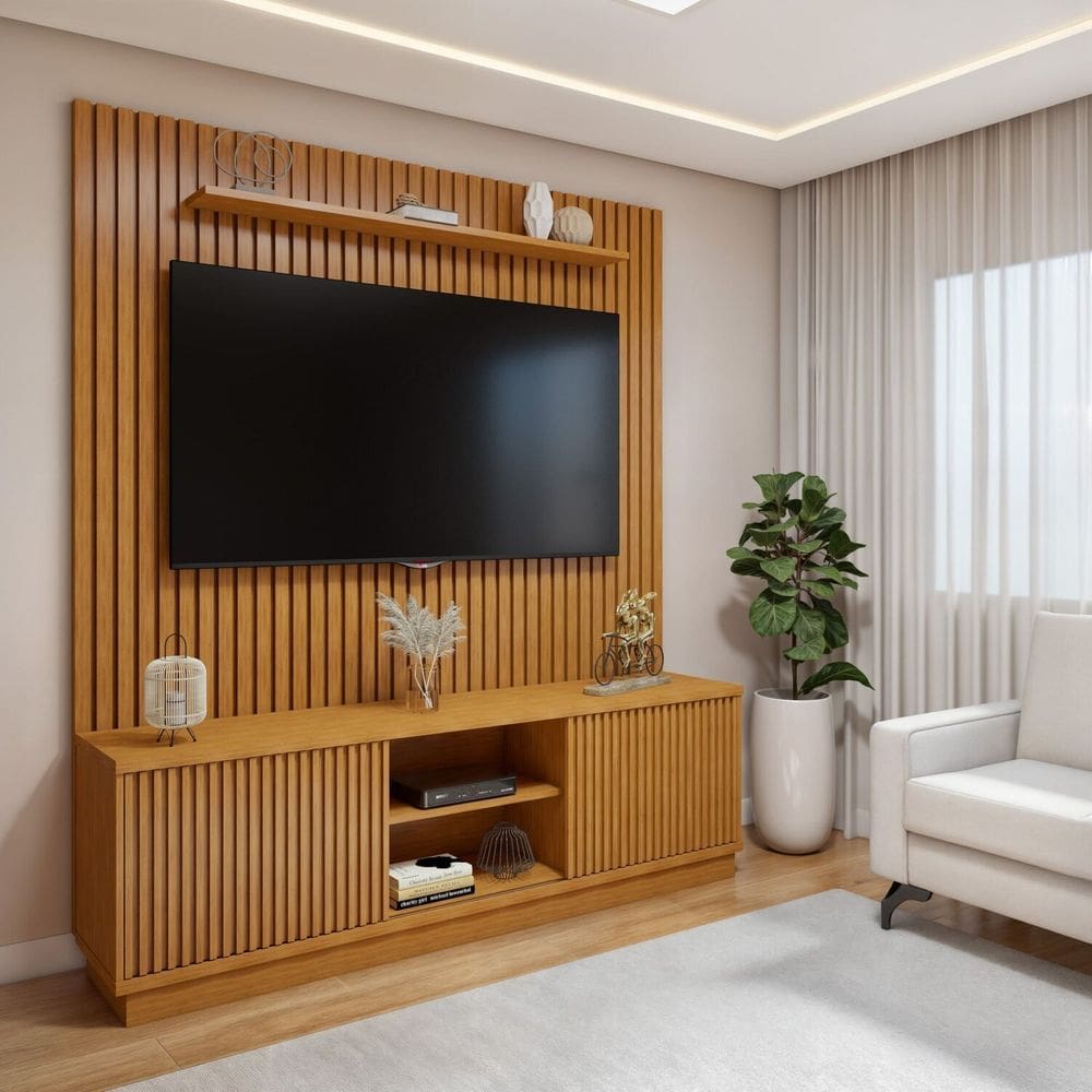 Conjunto Rack Arezzo 180cm com Painel Ripado para Tv de até 75 Polegadas Paris Naturalle