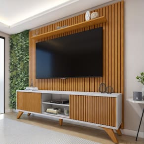 Conjunto Rack Gaia 218cm com Painel Ripado para Tv de até 75 Polegadas Paris Off White/Naturalle