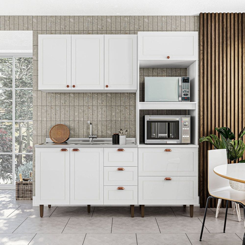 Cozinha Pérola Completa 3 Peças Aéreo 3 Portas e Balcão 2 Gavetas 3 Portas e Torre Quente Yescasa Branco
